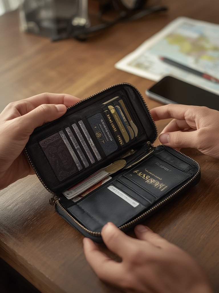passport wallet in action