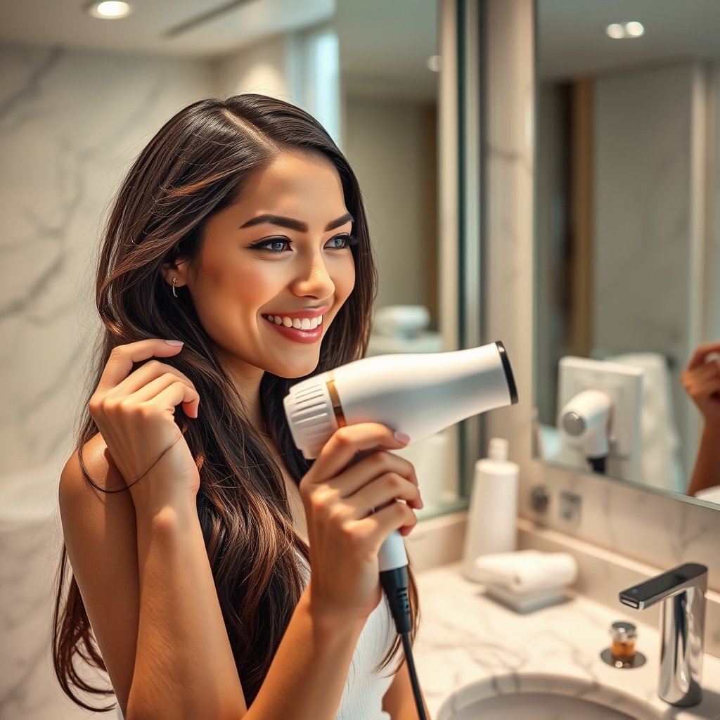 travel hairdryer in action
